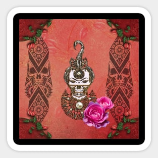 The skull and the scorpion with flowers Sticker